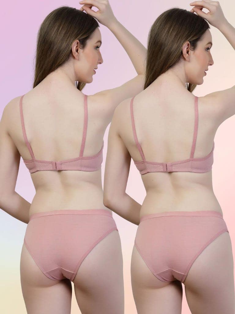 adornstar Women Cotton Lingerie Set with Solid Color Design | Non Wired and Non Padded Bra with Full Coverage Hipster Panty Set | Stylish and Soft Stretchable Fabric (Pack of 2) view 3