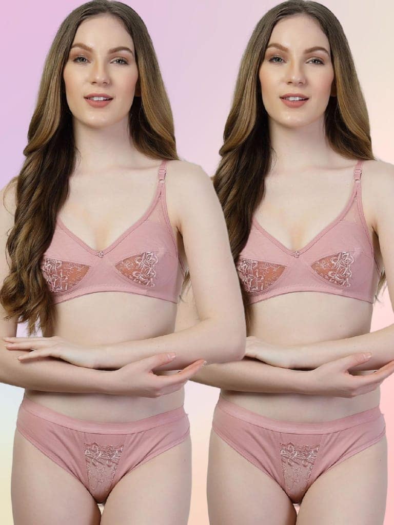 adornstar Women Cotton Lingerie Set with Solid Color Design | Non Wired and Non Padded Bra with Full Coverage Hipster Panty Set | Stylish and Soft Stretchable Fabric (Pack of 2) view 4