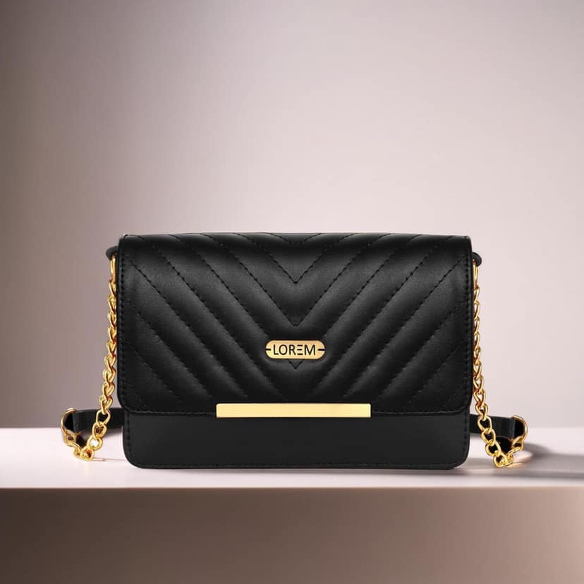LOREM Quilted Crossbody Handbag, Faux Leather, Gold Chain Strap, Magnetic Lock view 2