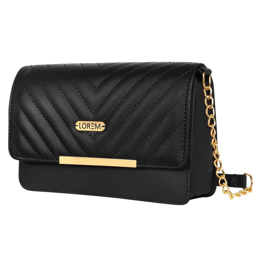 LOREM Quilted Crossbody Handbag, Faux Leather, Gold Chain Strap, Magnetic Lock view 8