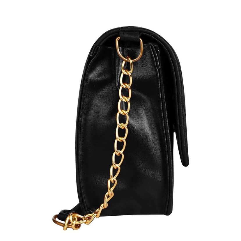 LOREM Quilted Crossbody Handbag, Faux Leather, Gold Chain Strap, Magnetic Lock view 9