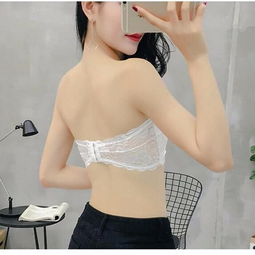 Women’s/Girl’s Lace Net Tube Bra Strapless Padded Seamless Hook Closure Bra view 2