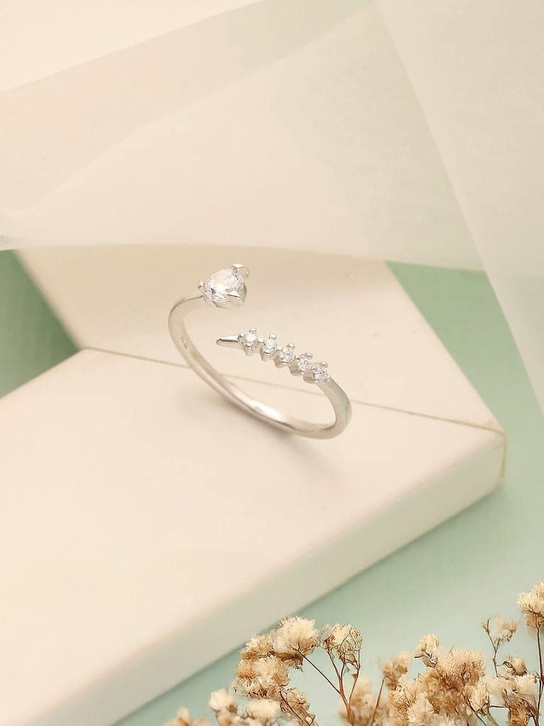 925 Sterling Silver Zircon Studded Statement Adjustable Finger Ring