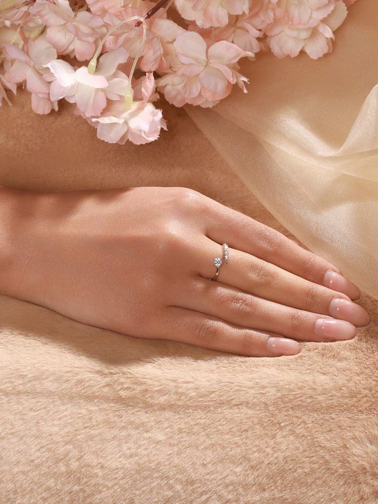 925 Sterling Silver Zircon Studded Statement Adjustable Finger Ring view 2