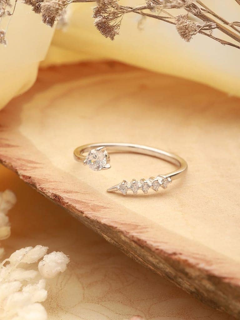 925 Sterling Silver Zircon Studded Statement Adjustable Finger Ring view 8