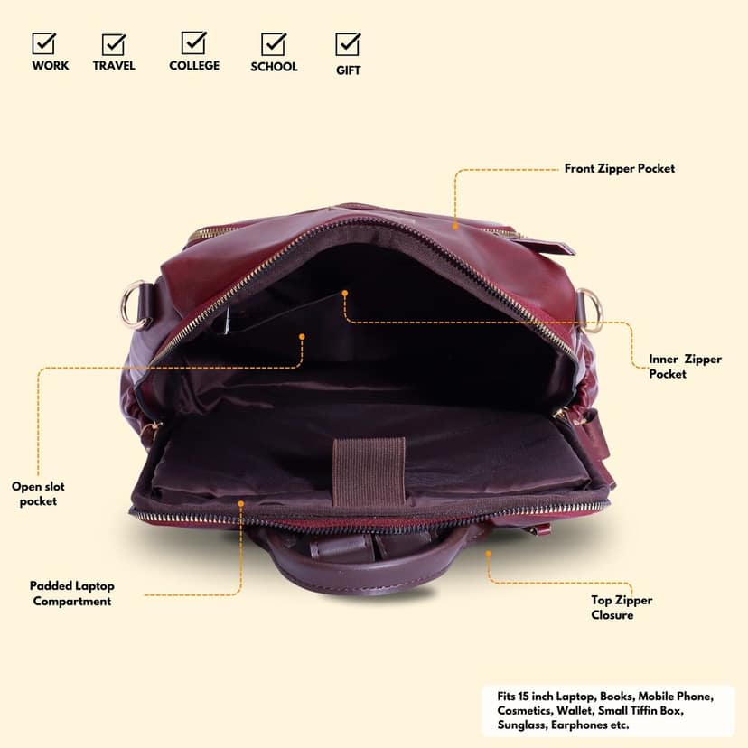 VISMIINTREND Women Bags | Stylish College Backpack | Backpack for Office Use | Travel Backpack | Vegan Leather | Waterproof | Laptop Backpack view 6