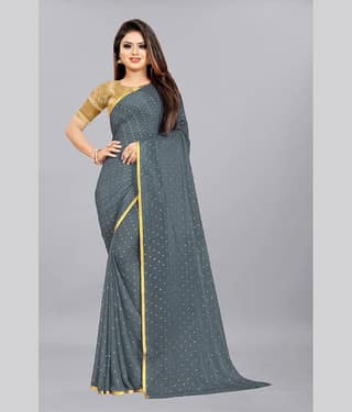 Rhey Chiffon Printed Saree With Unstitched Blouse Piece ( White )