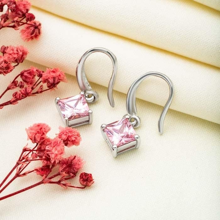 Silver Pink Luster Earrings view 3