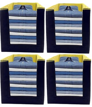 SH. NASIMA Foldable Non Woven Shirt Stacker Wardrobe Organizer with Side Handle New (Pack of Black Yellow 4 pcs )