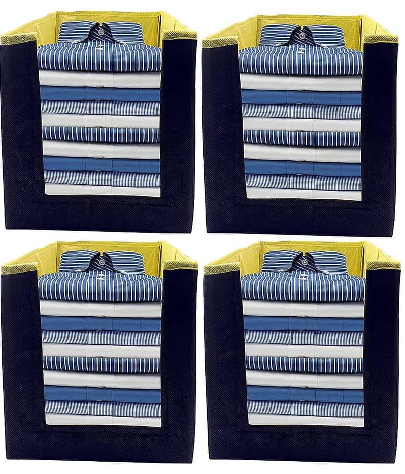 SH. NASIMA Foldable Non Woven Shirt Stacker Wardrobe Organizer with Side Handle New (Pack of Black Yellow 4 pcs )