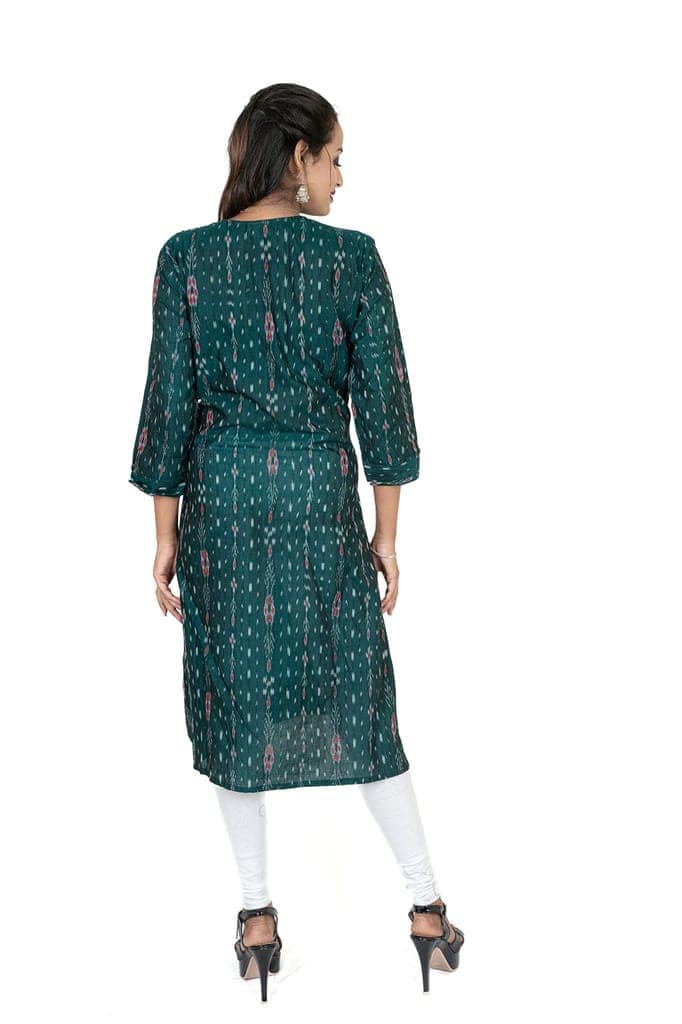 GHL GUENDICHA HAAT Sambalpuri Certified Handloom Women's Pure Cotton Round Neck Long Kurta view 4