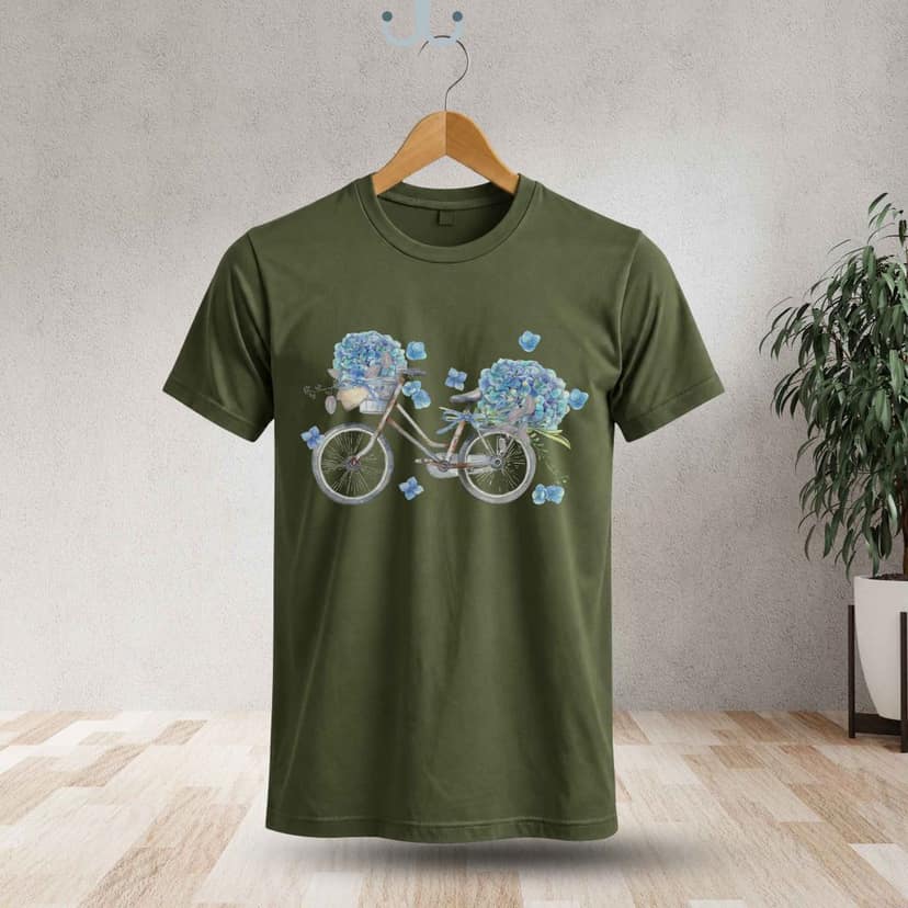 Trishoolin "Blooming Bicycle Floral" Floral Theme Art T-Shirt | Design 30198MB