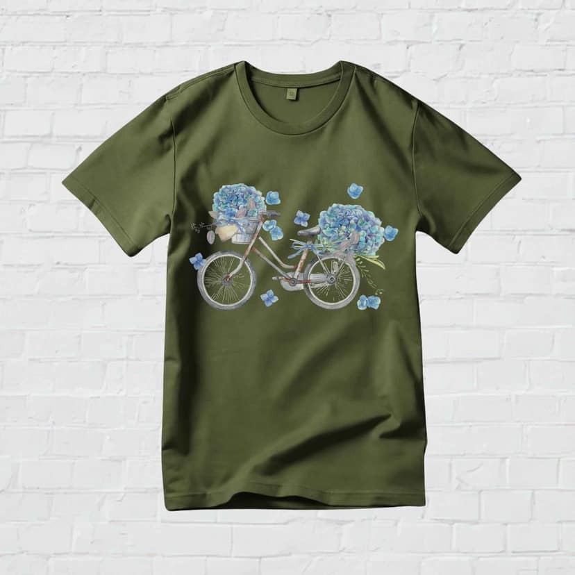 Trishoolin "Blooming Bicycle Floral" Floral Theme Art T-Shirt | Design 30198MB view 2