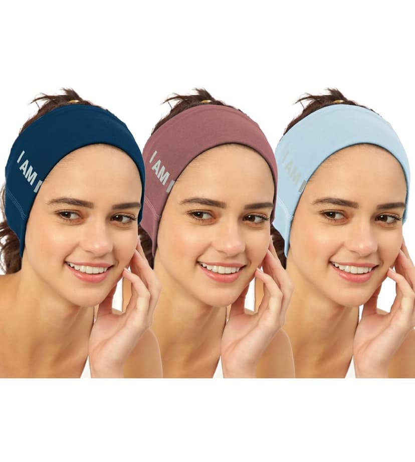 FREECULTR Unisex Bamboo Bandana, Anti Microbial Super Soft & Comfort Fit, Breathable Multipurpose Headband, Face Mask for Dust Protection- Size Printed Pack of 3-Sapphire Blue, Cuban Peach, Chalk Blue