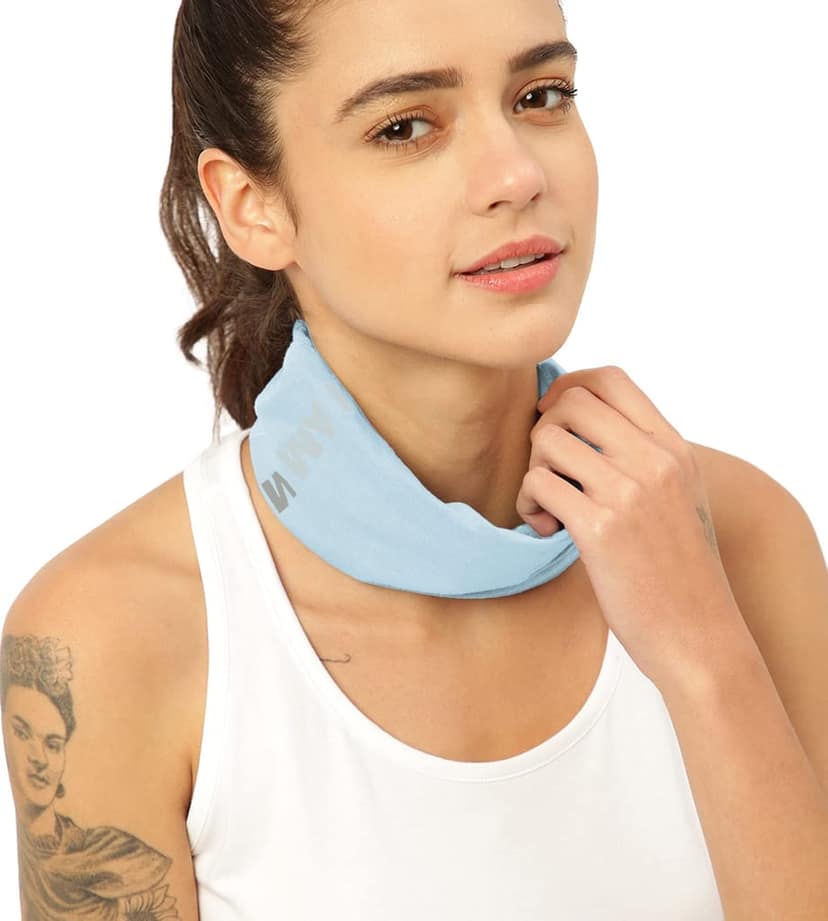 FREECULTR Unisex Bamboo Bandana, Anti Microbial Super Soft & Comfort Fit, Breathable Multipurpose Headband, Face Mask for Dust Protection- Size Printed Pack of 3-Sapphire Blue, Cuban Peach, Chalk Blue view 4