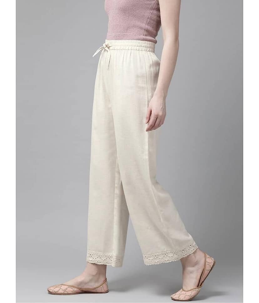 AMIRA'S INDIAN ETHNICWEAR - Off White Cotton Women's Palazzo ( Pack of 1 ) view 2