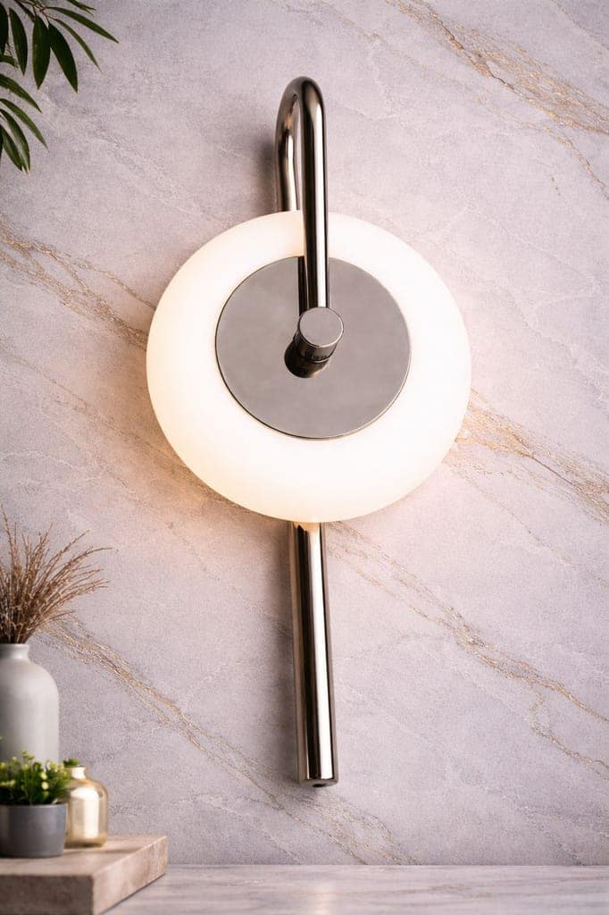 SPARKWORLD Modern Stainless Steel Wall Lamp with Circular LED Ring | Colour: Halo (Silver Body)