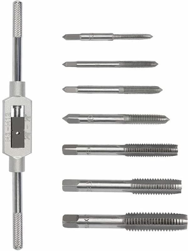 Inditrust 8 Pcs Tap Wrench Set with Metric Plug Taps & Drill Bits (M3–M12) | Adjustable Tap Wrench 1/8"-1/2" | Threading Tool Kit for Metal, Wood & DIY Applications