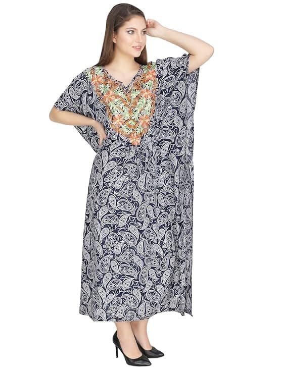 Women's Rayon Maxi Kaftan Dress Ladies Sleepwear Night Gown V-Neck Night Wear view 3