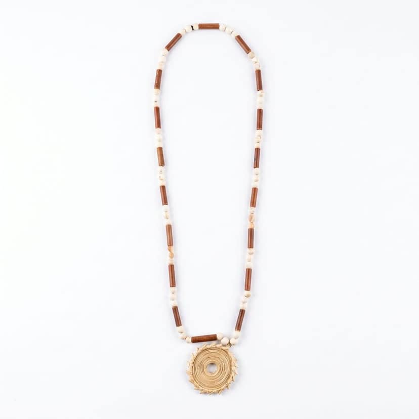 HANDCRAFTED NATURAL WOOD AND WOVEN PENDANT NECKLACE
