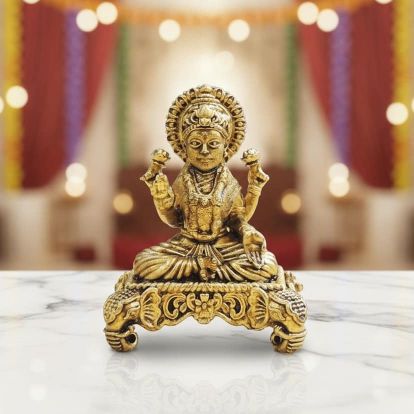 Mini Brass Laxmi Ji Idol Statue for Diwali Pooja & Gifting, Height : 2 Inch (BSMAS1925 L)