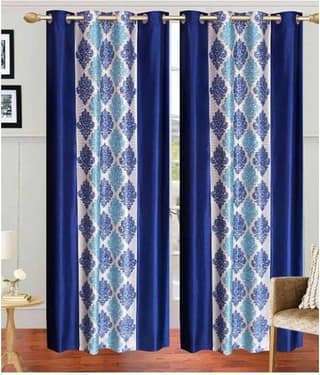 Panipat Textile Hub Floral Semi-Transparent Eyelet Door Curtain 7 ft Pack of 2 -Blue
