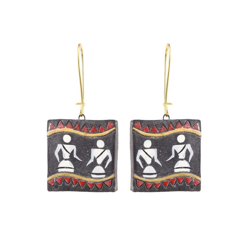 Le bijouxistic EKAM EK TERRACOTTA NECKLACE SET WITH EARRINGS IN WARLI DESIGN WITH BLACK BACKGROUND FOR WOMEN AND GIRLS FOR CASUAL AND FORMAL OCCASION view 3