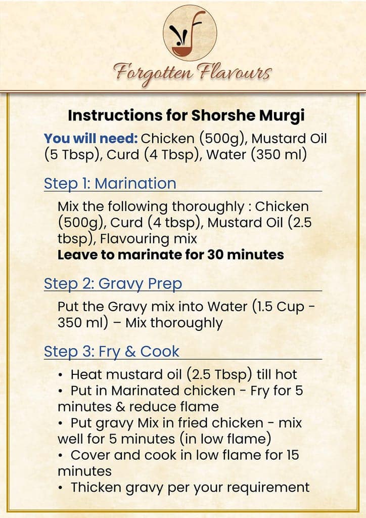Forgotten Flavours Bengali Shorshe Murgi (Mustard/Sarson Chicken) Cooking Mix | Instant Gravy Masala Mix |Ready to Cook Spice Mix Gravy ||Fresh Ingredients & Spices |No Colours or Flavours view 5