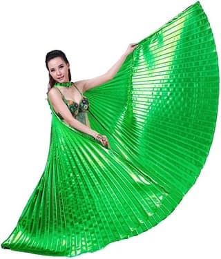 Kaku Fancy Dresses Shining Isis Belly Dance Wings Green Pack of 1 with Stick for 360 Degree Dancing Wings Prop for Adults Fancy Dress, Stage Show, Dance Performance
