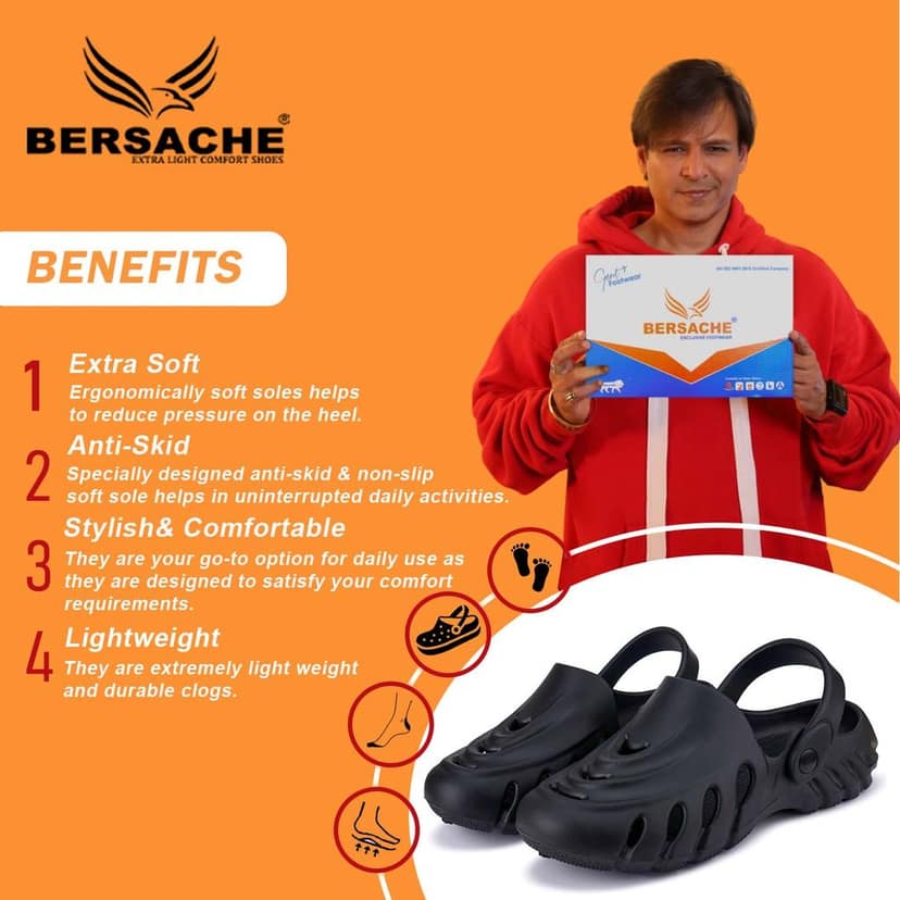 Bersache Extra Soft Classic Casual with Back Strap Regular wear with Ultra Soft & Flexibility Technology Clog for Men's view 2