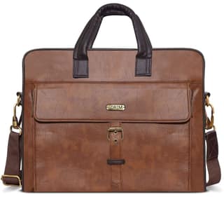 LOREM Tan Color Faux Leather 10L Laptop Messenger Bag For Men BG53