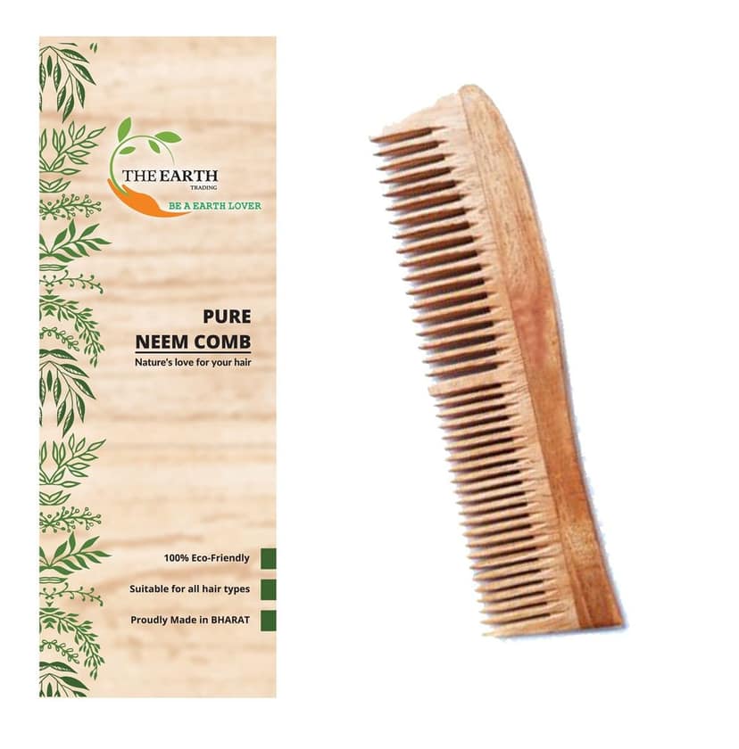The Earth Trading Pure Neem Wooden Comb Curve Shape | Anti Hair Fall | Dandruff Control | Kacchi Neem | Organic | Natural view 2