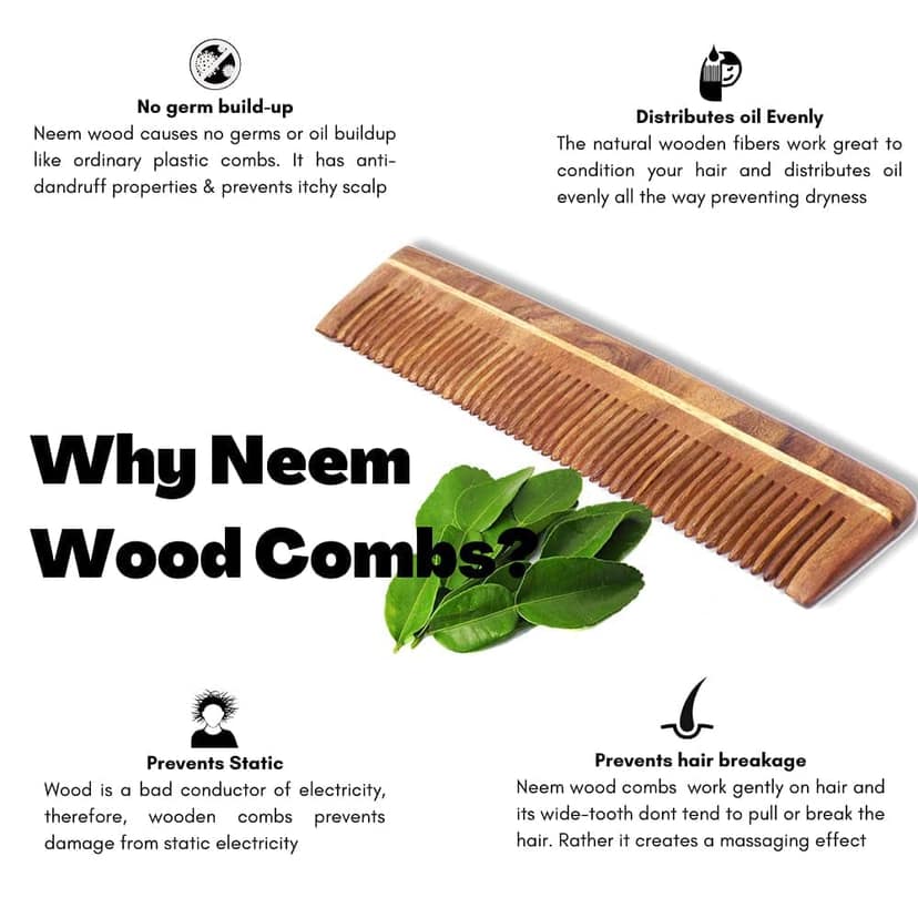 The Earth Trading Pure Neem Wooden Comb Curve Shape | Anti Hair Fall | Dandruff Control | Kacchi Neem | Organic | Natural view 3
