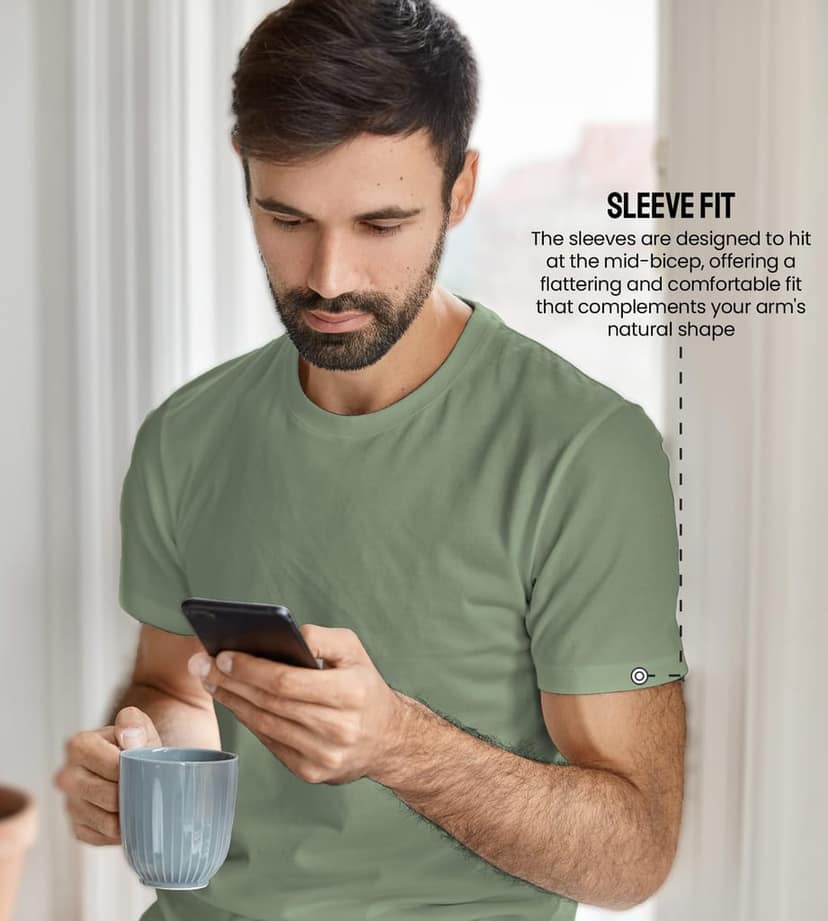 Freecultr Truly Classic Organic Men's Cotton T-Shirt | Solid Round Neck Half Sleeve | Plain Stylish t Shirts | Regular Fit | Casual T Shirt for Man Pack of 1-Moss Green view 3