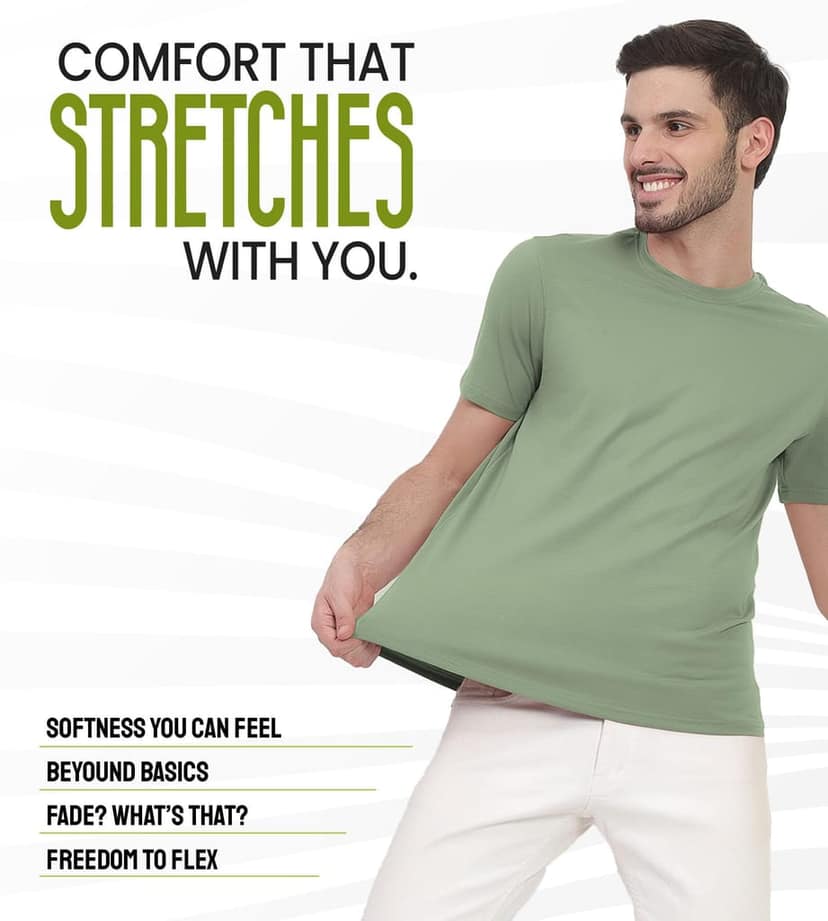 Freecultr Truly Classic Organic Men's Cotton T-Shirt | Solid Round Neck Half Sleeve | Plain Stylish t Shirts | Regular Fit | Casual T Shirt for Man Pack of 1-Moss Green view 5