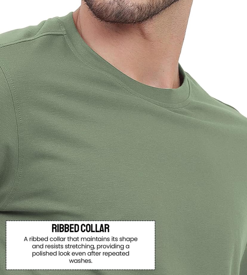 Freecultr Truly Classic Organic Men's Cotton T-Shirt | Solid Round Neck Half Sleeve | Plain Stylish t Shirts | Regular Fit | Casual T Shirt for Man Pack of 1-Moss Green view 6