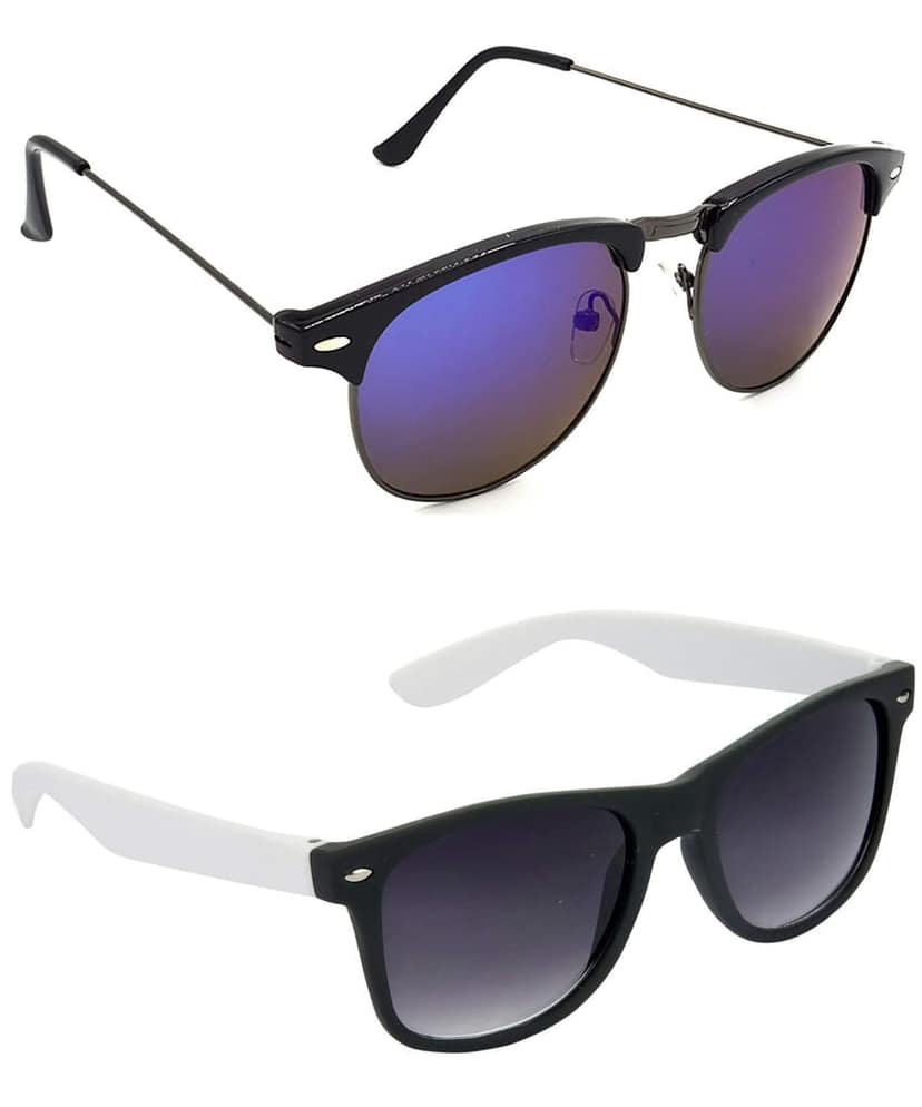 HRINKAR Unisex Rectangle Sunglasses Grey & White Frame, Grey Lens (Medium) - Pack of 2