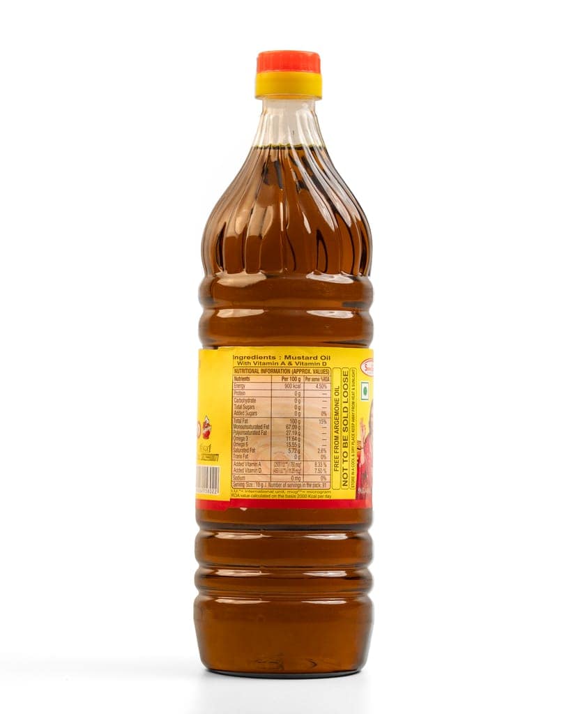 Nutena Live Healthy Life! Kachi Ghani Mustard Oil 1L Bottle view 2