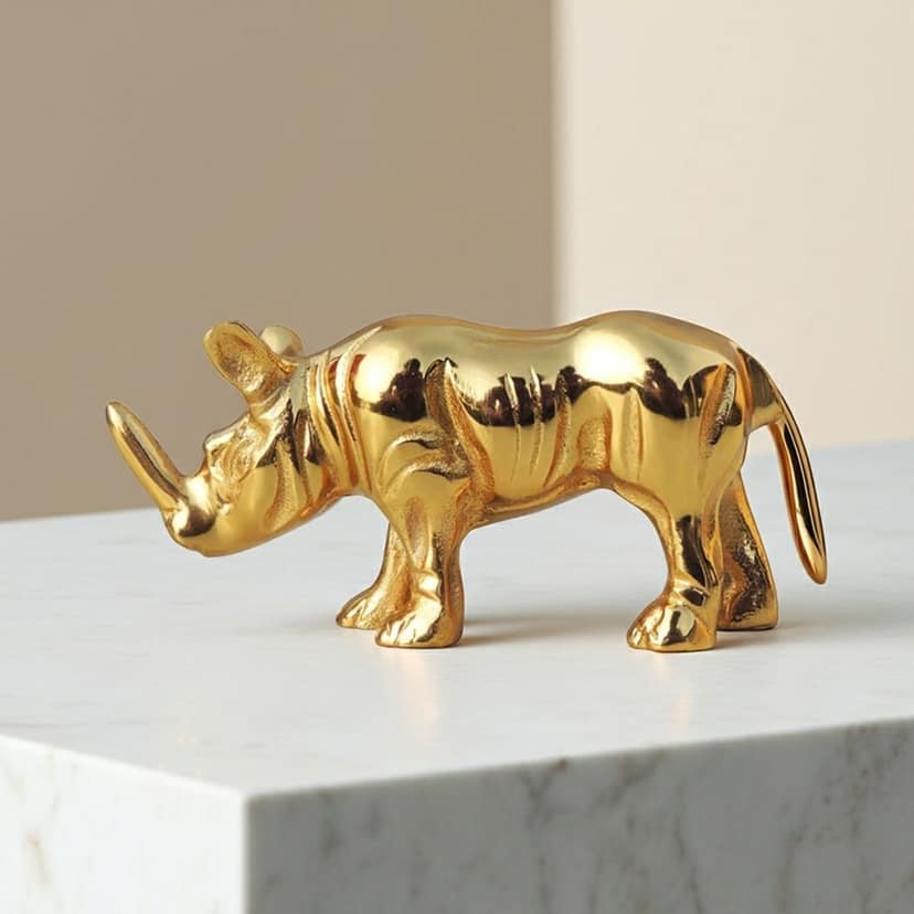 Aluminium Rhino Showpiece | Modern Animal Home Decoration, Height : 3.2 Inch (ANMAS259 G)