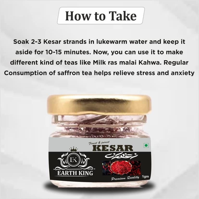 EARTH KING Saffron Thread Kesar/Keshar/Zafran/Jafran for Men Women (A++ Grade) � 1GM view 4