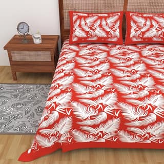 Lali Prints Red White Printed Cotton 130 TC Queen Bedsheet with 2 Pillow Covers