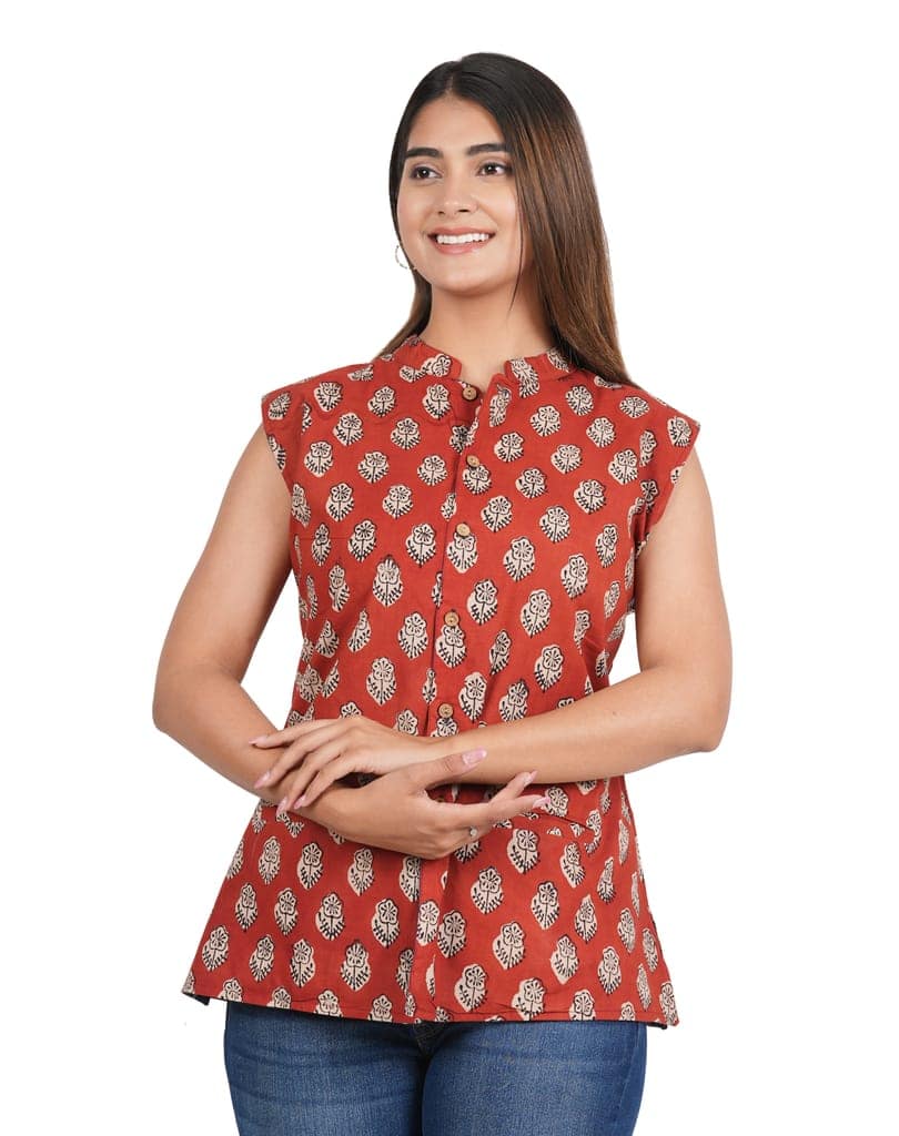 Tribes India Bagru Hand Block Printed Jacket - Red view 3