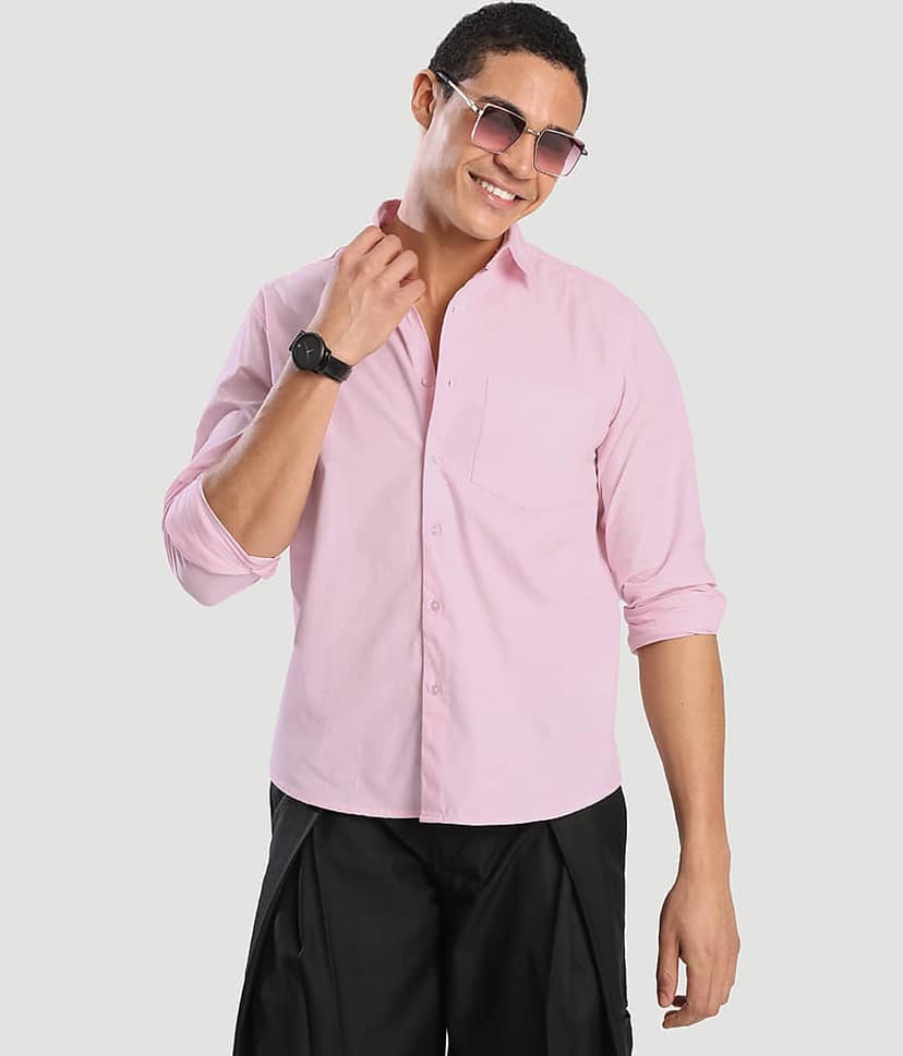 IVOC 100% Cotton Regular Fit Solids Full Sleeves Men's Casual Shirt - Pink ( Pack of 1 ) view 4