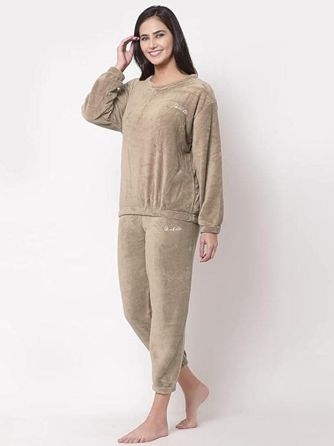 Ukal Women Winter Nightsuit Ladies Fur Nightwear Warm Night Suit for Girls Night Dress Pyjama Set Women's Full Sleeve Top and Pajama Pants Regular Fit Round Neck Pyjama Set view 2