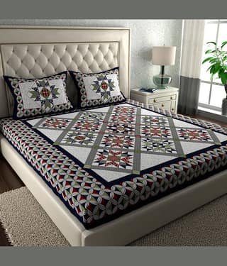 Cosito Cotton 1 Double Bedsheet with 2 Pillow Covers ( Blue )
