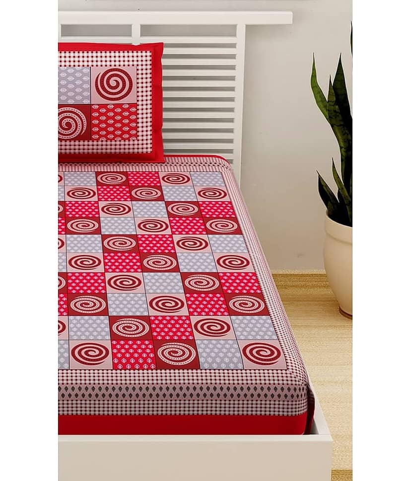 Uniqchoice Cotton 1 Single Bedsheet with 1 Pillow Cover ( Red ) view 2