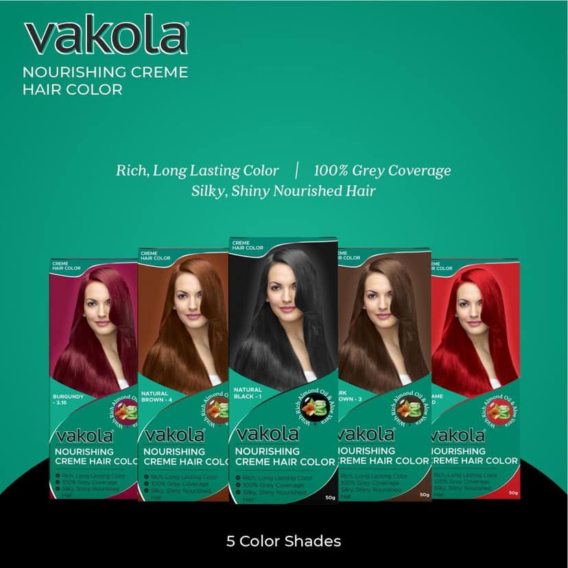 Vakola Natural Black Hair Color Cream – Pack of 1 (100ml) | Permanent, Long-Lasting Grey Coverage with Almond Oil & Aloe Vera view 3