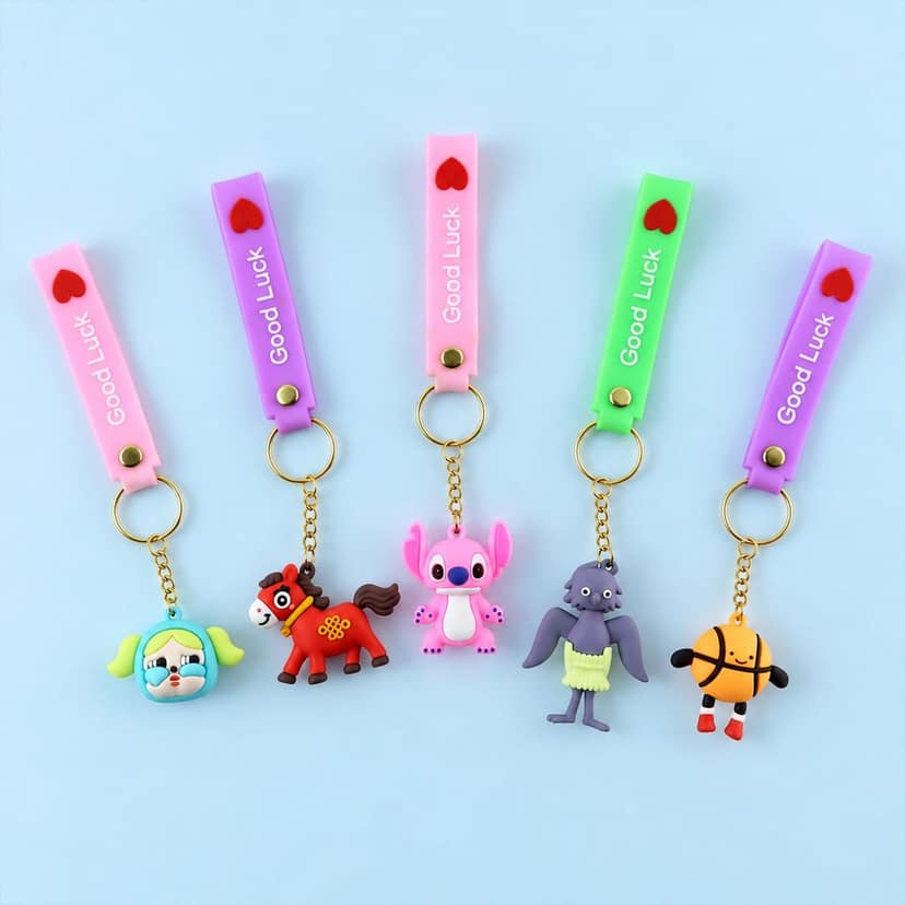 Cartoon Character Keychain with Loop Strap and Charm (1 Pc, Mix Design) view 3