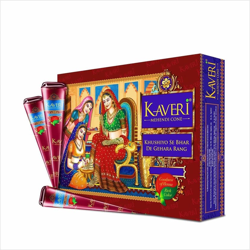Kaveri Mehendi Cone Herbal Pure Leaves of Natural Henna for Hand Design on Festivals & Special Occasions| Organic Mehendi Cone & Bridal Mehandi Cones For Hands Design (5 Box = 60 Cone)