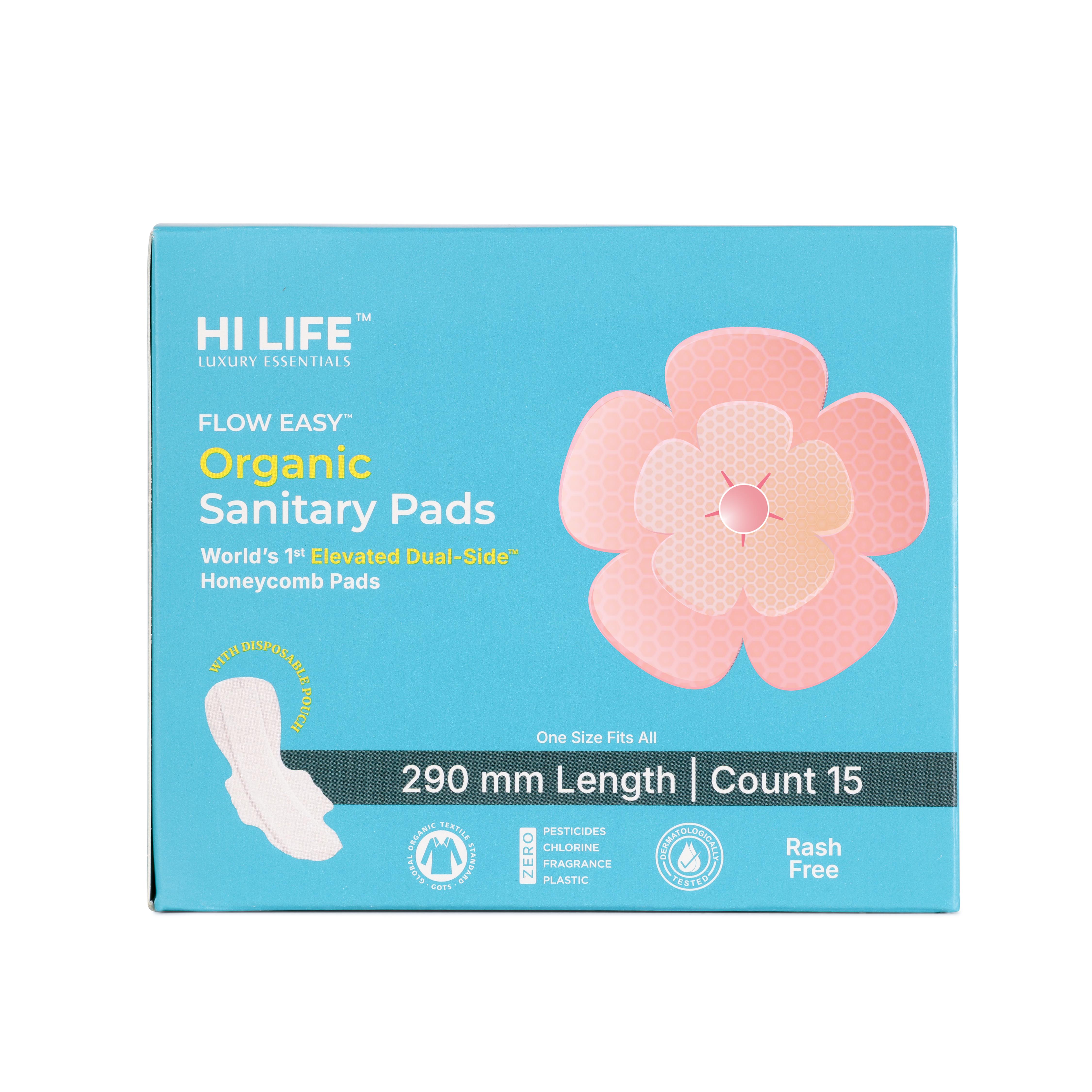 Flow Easy Organic Sanitary Pads | Pack of 15 + Disposable Pouches